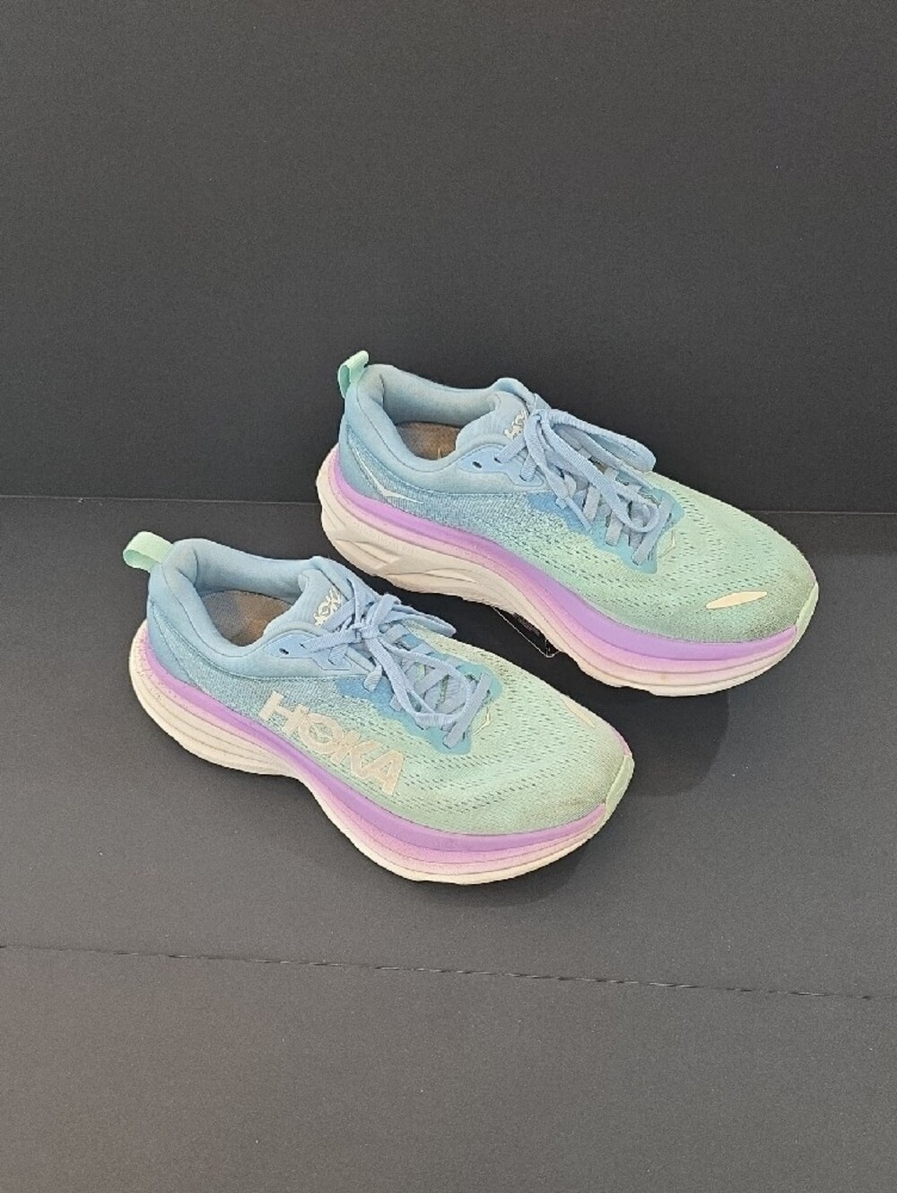 Hoka Bondi 8 Women's Mint, Light Blue & Lavender Sneakers Size 7D Wide - Picture 3 of 11